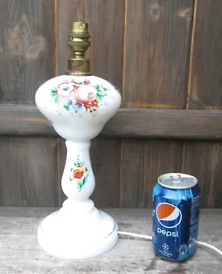 £47.50 • Buy Vintage Hand Painted Milk Glass Table Lamp Base Flowers Floral Roses Unique