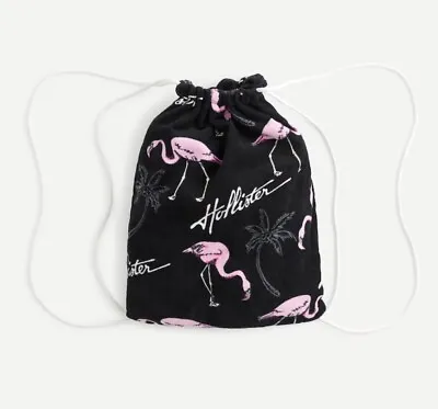 Hollister Convertible Tote Drawstring Bag Beach Towel Flamingo Graphics Black🌺 • £21.84