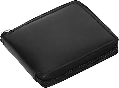 Gents Slim Black RFID Zip Around Wallet Genuine Leather Bifold Style Coin Pocket • £7.95
