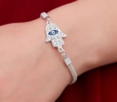 Silver Bracelet Hamsa Charm Hand Of Fatima Kabbalah Evil Eye Judaica UK Seller • £4.95