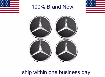 $15.99 • Buy 75MM 4PCS For Mercedes Benz Black & Chrome Wheel Rim Center Hub Caps AMG Upgrade