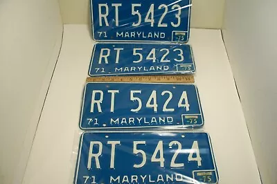 1975 Maryland License Plates ~ Consecutive Numbers ~ 2 Pairs~~75 Tags~ • $49