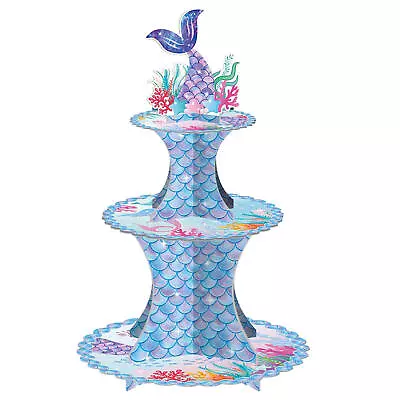 1Pc 3 Tier Mermaid Kids Party Birthday Cupcake Stand Muffincake Cardboard Holder • $14.37