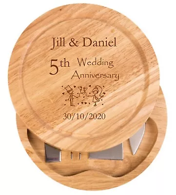 Personalised Cheese Board Set 5th 10th Wedding Anniversary Wooden Couples Gift • £10.95