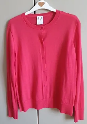 GAP 100% Extra Fine Merino Wool Button Up Raspberry Pink Cardigan Size M UK 10 • £19