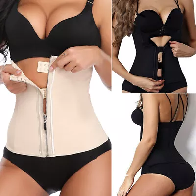 UK Women Waist Trainer Latex Belt Zip Body Shaper Corset Girdle Slimming Cincher • £23.99