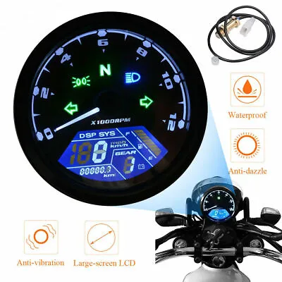 LCD Digital Motorcycle Speedometer Tachometer  Cafe Racer Moto Odometer 12000RPM • $35.88