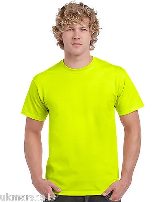 Gildan Men's Hi Vis T Shirt Safety Green Yellow S M L Xl Xxl 3xl 4xl 5xl • £7.69