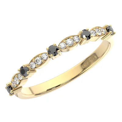 0.25 Carat Round Cut Diamond & Black Stone Half Eternity Ring In 9K Yellow Gold • £191.36