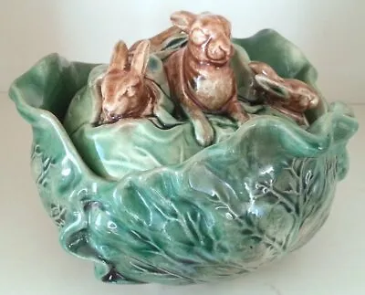 Pretty/Old Majolica Very RARE & NICE Rabbit Cover Bowl With Cabbage Circa 1880 • $545