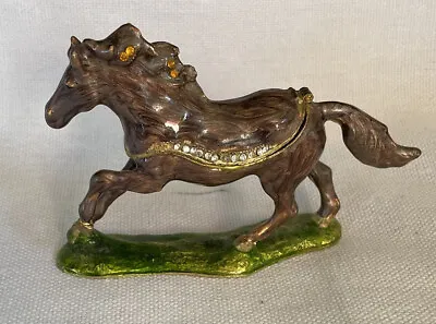 Horse Trinket Jewelry Box With Hinged Lid Enamel Jeweled Rhinestone Ring Holder • $12