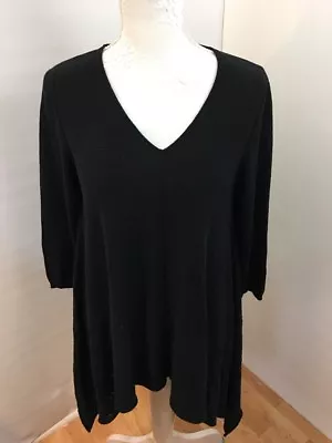 Max Edition Ladies Black Pullover Light Sweater Asymmetrical Hem V Neck Cotton • $7