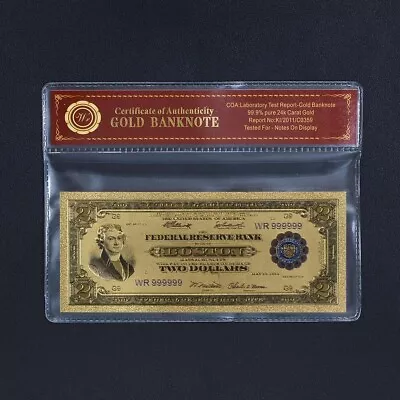 1918 $2 Dollar BankNote Collectible Gold Plated With Bag & Certificate • $12.99