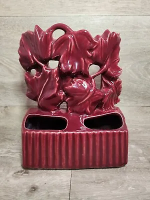 Vintage 1940's / 1950's Maroon Red Floral Leaves TV Lamp Needs New Cord • $45