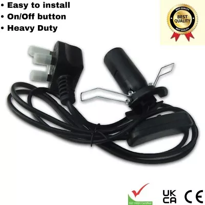 Salt Lamp Light Fittings 2 Metal Clip Black Spare Cable 3Pin Himalayan Plug+Bulb • £6.39