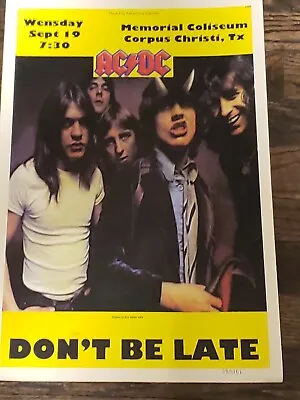 $245 • Buy AC/DC 1979 Original 2nd Press Concert Poster, Don't Be Late, Corpus. Christi, TX