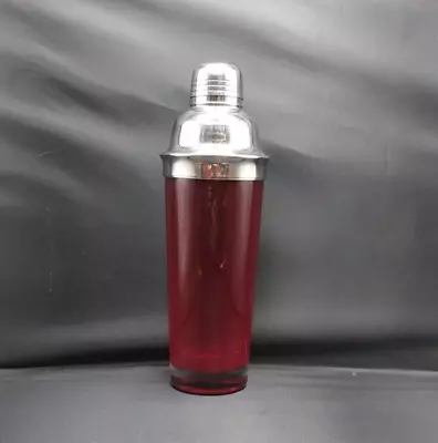 Gorgeous Vintage RUBY RED GLASS & STAINLESS COCKTAIL SHAKER  MCM Martini NICE! • $45