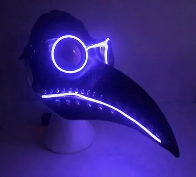 $24.99 • Buy SteamPunk Plague Doctor Mask Halloween Bird Beak Crow Latex Mask LED PURPLE