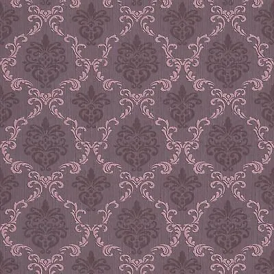 Profhome 956295-GU Textile Look Wallpaper Baroque Matte Purple 5.33 M2 • £63.94