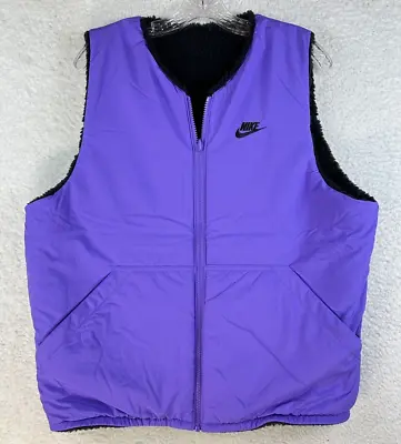 Nike Vest Mens Medium Purple Black Reversible Sherpa Lined Full Zip Pockets • $64.95