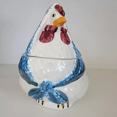 Vintage Hen Chicken Cookie Jar Blue White Spongeware Shawl Gailstyn-Sutton • $20