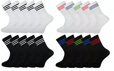 Mens Sports Socks 5 Pairs Tennis Walking Running Gym White Black Stripped 6-11 • £6.85