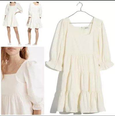 New MADEWELL Lizzie Poplin Off White Puff-Sleeve Mini Dress SZ 0 • $33