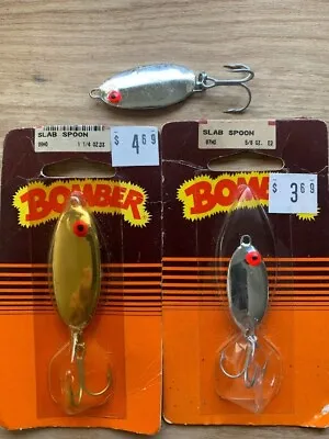 Lot 0f 3 Vintage Bomber Slab Spoons Chrome Jig Cast Trout Salmon Lure Hook • $7.50