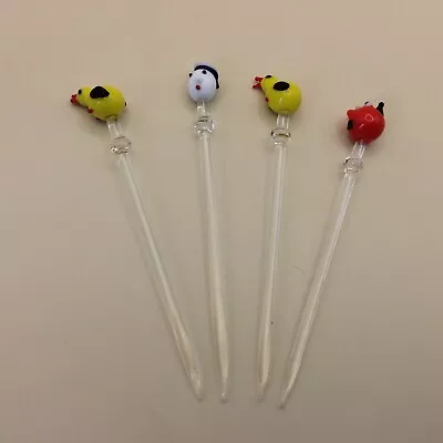 4 Hand Bowl Glass Swizzle / Cocktail Sticks Or Stirrers - Birds+ Sailor+ Pig • £9.99