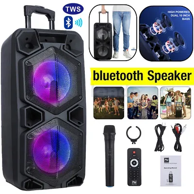 9000W Bluetooth Speaker  Rechargable Dual 10  Woofer Party FM Karaok DJ LED AUX • $139.99