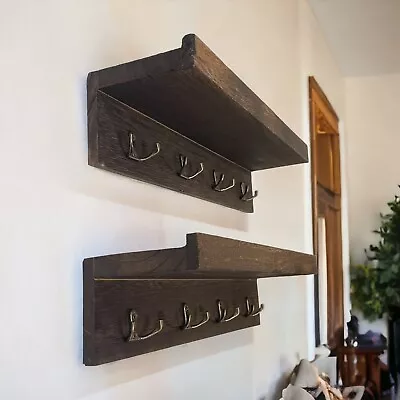 2 PCs Wood Wall Shelf Key Hook Wall Mounted Hanging Shelves Key Holder • $12.98