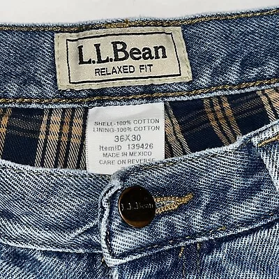 LL Bean Jeans Mens Size 36 X 30 Relaxed Fit Plaid Flannel Lined Outdoors Work • $20