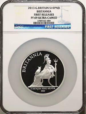 Great Britain 2013 £10 5 Oz Silver Britannia PF69UCAM NGC 3789342-080 • $385