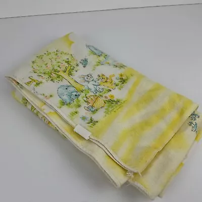 VTG Dundee Flannel Receiving Blanket Yellow Bears Rabbits Cats 30x40 100% Cotton • $9.89