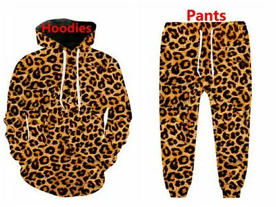 Leopard Casual Womens Men 3D Print Sweatshirt Hoodies Jogging Pants Sport Suits • £29.75