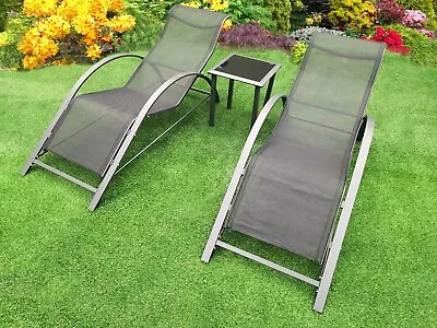£99.99 • Buy 3pc Outdoor Furniture Set Sun Loungers Side Table Garden Patio Back Chaise Seats