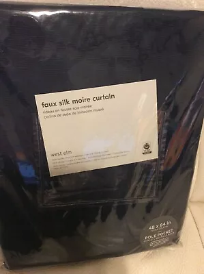 West Elm One (1) Faux Silk Moire Curtain 48x84 Midnight Blue Navy NWT! • $89.95