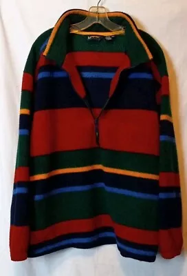 Vintage Eddie Bauer Ebtek Fleece Pullover Sweater XL Stripes 1/4 Zip Pockets 90s • $28.87