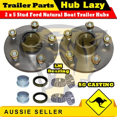 $55 • Buy Trailer Hub Ford 5 Stud Pattern Lazy Hub With LM Bearings Kit Complete / Pair 