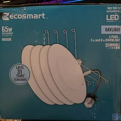 EcoSmart 4 In. White Integrated LED Recessed Trim Daylight (4-Pack) • $15