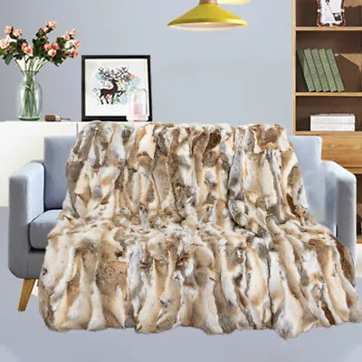 Real Rabbit Fur Throw Luxury Warm Blanket Sofa Bedspread Natural Yellow 55x63in • $113.99