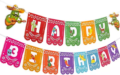 Happy Birthday Mexican Banner Fiesta Cinco De Mayo Taco Party Decorations Papel  • $13.66