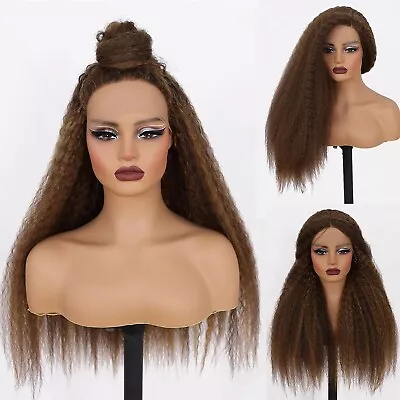 Long Kinky Straight Highlights Lace Frontal Wigs Black Women Brown Blonde Ombre • $26.27