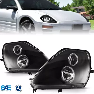 Black Projector Headlights Fits 2000-2005 Mitsubishi Eclipse LED Halo Left+Right • $139.99