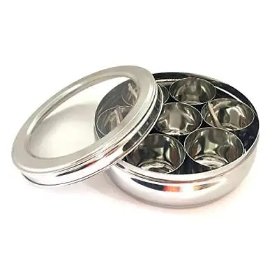 Stainless Steel Clear Lid Masala Dabba Spice Container Box Indian Spice Box Spic • $28.32