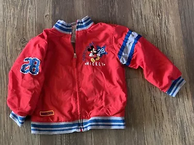 DISNEY Store Varsity Mickey Mouse Red JACKET Coat  Boys 5 T GUC Disneyland • $18.99