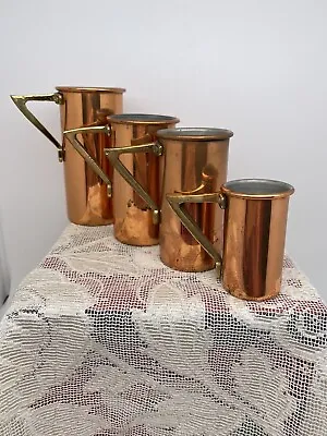 Vintage 4 Pc Copper & Brass Tall Measuring Cups 1/4 1/2 3/4 1 Cup(s) • $41.99