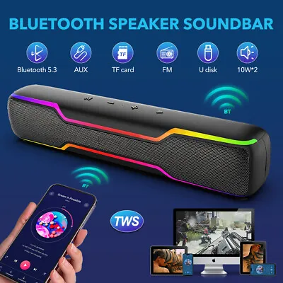 Wireless Bluetooth Speaker PC Computer Speaker Stereo SoundBar USB AUX FM Laptop • £23.99