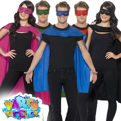 £5.49 • Buy Adult Superhero Cape And Eye Mask Set Costume Mens Womens Fancy Dress Outfit
