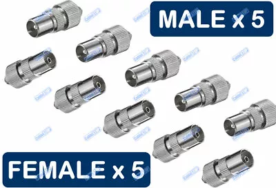 £3.75 • Buy 10 PCS COAX TV AERIAL 5 X MALE 5 X FEMALE PLUG TV CONNECTOR RF COAXIAL ADAPTER